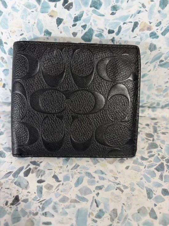 Coach Men's Black Signature Embossed Leather Wallet - Picture 1 of 3